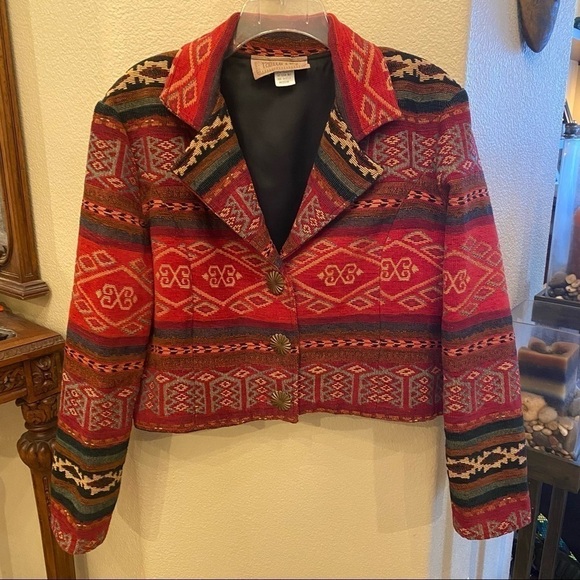 Vintage PAINTED PONY Women Aztec Print Boho Jacket Size Medium-Made in USA - Picture 1 of 9
